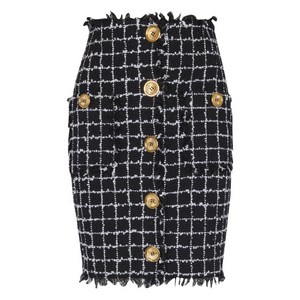 발망 트위드 버튼 펜슬 스커트, 블랙계열+화이트계열, France 40(KR 66)