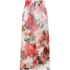돌체앤가바나 플로럴 프린트 미디 스커트, 화이트계열+레드계열, Italy 42(KR 55)