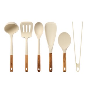 트루쿡 이탈리아산 올리브 실리콘 조리도구 6종 세트, 베이지, 국자+뒤집개+서빙스..., 1세트