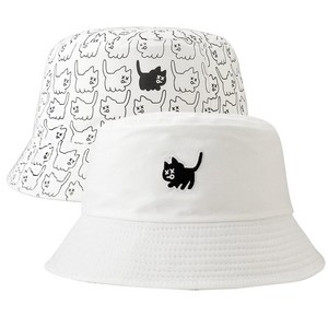 엑스오엑스 캣 여성 골프 버킷햇 벙거지모자 리버시블 양면 버킷햇, 화이트 캣, 56cm, 1개