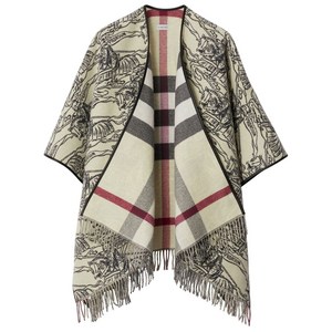 버버리 이퀘스트리안 나이트 프린지 울 판초