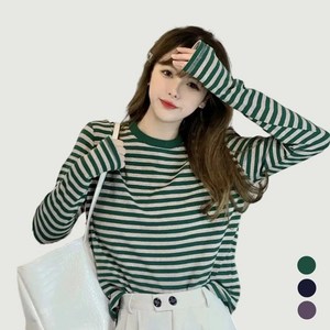 밤마다 여성 라운드넥 가을 겨울 스트라이프 줄무늬 티셔츠