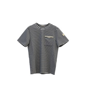 몽클레르 스트라이프 체스트 포켓 티셔츠, 화이트계열+블랙계열, Standard M(KR 96-180)