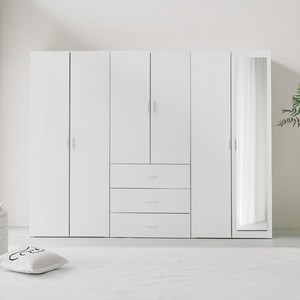 퍼리든 리르안 옷장 2400 A세트 거울형 2단 행거형 800 + 3단 서랍형 800 + 1단 행거 선반형 800 장롱세트 방문설치