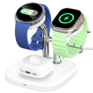 SwanScout 704D 애플워치 갤럭시워치 2대 동시충전 3in1 무선충전기 워치 듀얼+이어폰 충전 호환 화이트