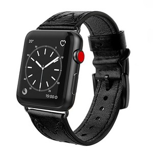 데일로엔 애플워치 호환 심플 스티치 가죽 레더 스트랩 밴드, 블랙
