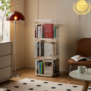 오콘토 360도 회전 가능한 대용량 책장 고급 책꽂이, 3단, 투명