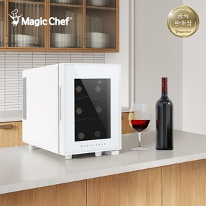 [공식판매] 매직쉐프 미니 와인냉장고 6병 와인셀러 화이트에디션 저소음 무진동 와인거치대 반도체 냉각