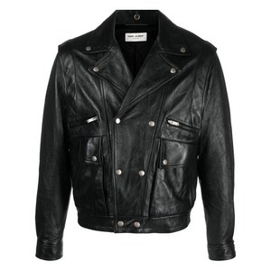 생로랑 크링클 이펙트 가죽 재킷, 블랙계열, France 52