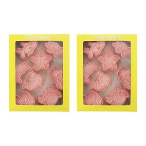 Mian Xiao Xin 비스킷 몰드 DIY 3D 입체 홈베이킹 도구 아이싱 쿠키스탬프 8종 세트 MX001, 해양 동물, 2개