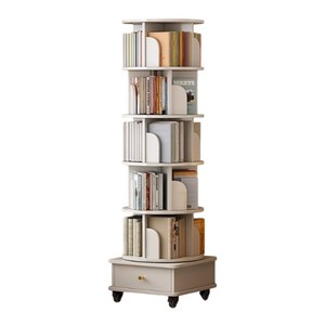 Never 원목 회전 이동 책장 책꽂이 6단 거실 서재, 화이트