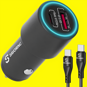 세이보링 차량용 시거잭 고속 충전기 PD PPS 2포트 48W 고급형 + C to C 고속충전 케이블 1m 세트