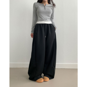 부기샵 팬츠 군살커버 퍼트 사이드 폴링 핀턱 와이드 트레이닝 롱팬츠