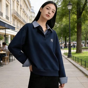 투니스 여성 루즈핏 투피스 디자인 배색 긴소매 맨투맨 티셔츠