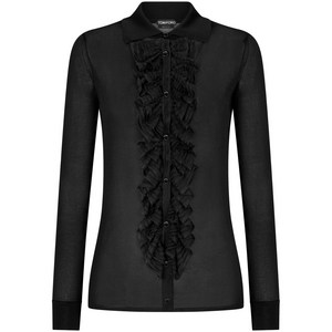 톰포드 러플 패널 긴소매 셔츠, 블랙계열, Standard M