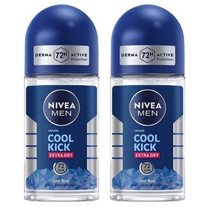 니베아 남성용 쿨 킥 엑스트라 드라이 블루 48 잼 롤 온 데오드란트, 50ml, 2개