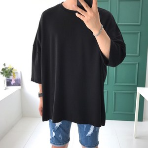 놈시크 박스 오버핏 망토 7부 특양면 여름 반팔티셔츠 빅사이즈