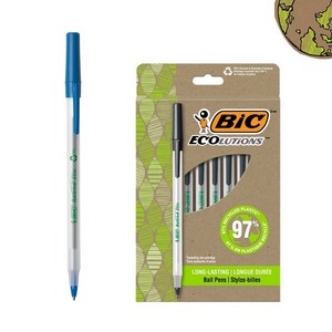 BIC 볼펜 라운드스틱 1.0mm 에콜루션 빅펜 12P, 12개, 블루