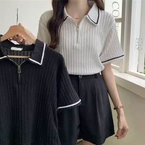 원덥 여성 루즈핏 카라 반팔 티셔츠