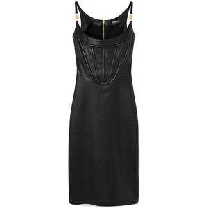 베르사체 코르셋 스타일 가죽 미디 드레스, 블랙계열, Italy 44(KR 77)