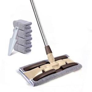 CozyTemp 집게형 청소밀대걸레 다용도 회전 막대걸레 극세사걸레 4매 밀대 세트 브라운