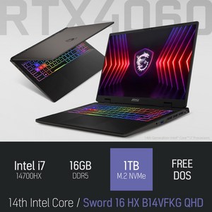 MSI 소드 16 HX B14VFKG QHD, Fee DOS, 16GB, 1TB, 블랙