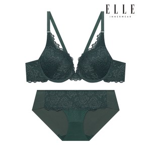 클래식 딥브이 레이스 브라 팬티 세트 - 딥그린