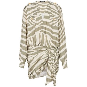 발망 애니멀 프린트 미니 셔츠 드레스, 베이지계열+그린계열, France 34(KR 55)