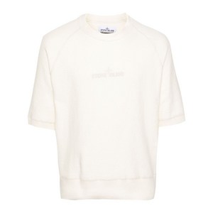 스톤 아일랜드 로고 자수 반소매 스웨터