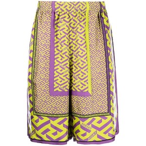 베르사체 베르사체 라 그레카 프린트 실크 쇼츠, 옐로우계열+바이올렛/보라계열, Italy 46(KR 95)