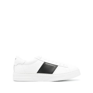 엠포리오아르마니 로고 프린트 가죽 스니커즈, 화이트계열+블랙계열, UK 11(KR 300)