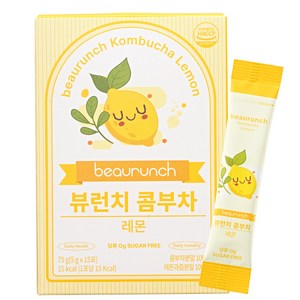 NEW 디자인 뷰런치 콤부차 레몬 / 당류 제로 / 15kcal / 제로탄산 / 다이어트 / 유산균, 15개입, 5g, 1박스