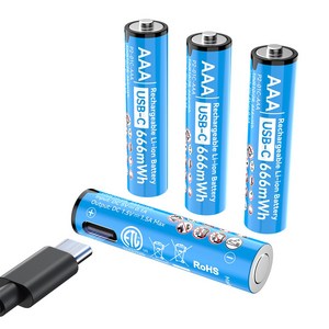 에네곤파워 AAA 충전지 C타입 충전식 건전지 장난감용 리모컨용 손전등용+ 케이블, 4개