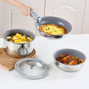 SMABAT 인덕션 멀티 핸들 냄비세트 스테인리스 냄비 5종세트 멀티웍 프라이팬 탈착식 손잡이 뚜껑 포함