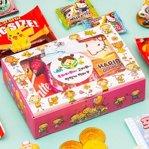 단체 과자 선물세트 생일 행사 답례품 간식 꾸러미 구디백, 1개, 분홍상자