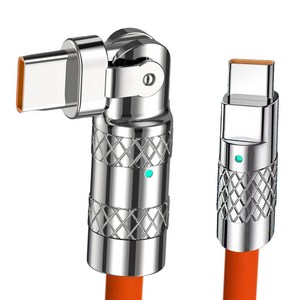 두리C 180도 회전식 초고속 충전케이블 C to C 120W, 1개, 오렌지, 1.5m