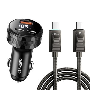 ESSAGER 동시 3대충전 듀얼 C타입+USB A타입 108W 차량용 고속 충전기 + C to C 충전케이블 세트