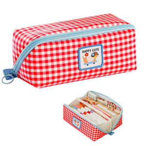 홀리픽 오픈형 대용량 올인원 수납 패브릭 필통, 레드, 1개