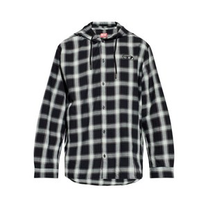 디젤 후드 플레이드 셔츠, 블랙계열+화이트계열, Italy 50(KR 105)