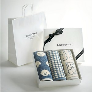 메종드코튼 BLUEY 타월 190g 40수 면사 3종 선물세트 + 쇼핑백, 블루, 1세트