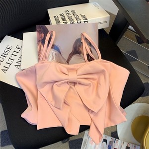 [휴가룩] 유니크한 왕리본 하트넥 레이어드 뷔스티에 탑 나시