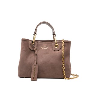 엠포리오아르마니 레터링 로고 스웨이드 토트 백