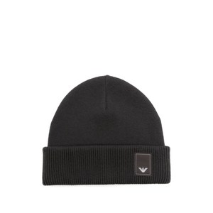 엠포리오아르마니 로고 장식 골지 비니