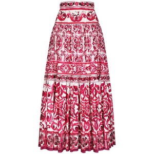돌체앤가바나 마욜리카 프린트 플리츠 맥시 스커트