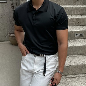 남자다잉 리텍 고텐션 머슬핏 카라넥 반팔 티셔츠