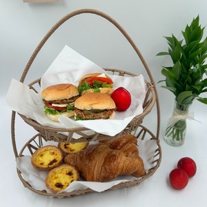 히스홈 2단 트레이/ 디저트 쿠키 간식 인테리어, 브라운, 1개