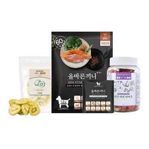 국개대표 올인원 매끈이(피모) 세트 올바른끼니 연어 칠면조 저온건조나도키위 비건야미바이츠 구성 피모건강에 좋은 강아지사료 간식 세트, 1개