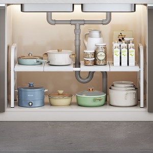 Tiger Pavilion 폭조절 싱크대 하부장 정리선반 1단 4보드, 화이트, 88x25x38cm, 1개