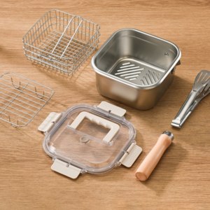 Esin 2in1 다용도 스텐보관냄비 스텐밀폐용기 캠핑튀김기 가정용튀김기