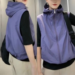ANYOU 여성 여름 조끼 바람막이 후드집업 루즈핏 자외선 차단 얇은…
